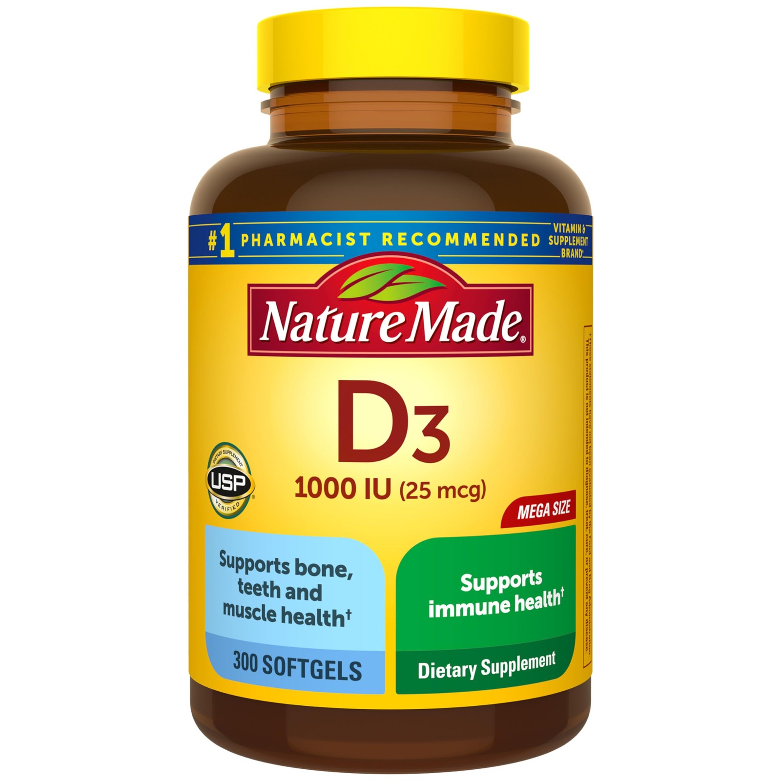 Vitamin D3 1000 IU 25 mcg Softgels 300 Count Immune Bone and Muscle Health