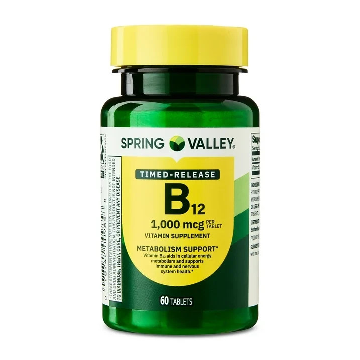 Spring Valley Vitamin B12 1000 mcg Timed-Release Tablets – 60 Count or 300 Count