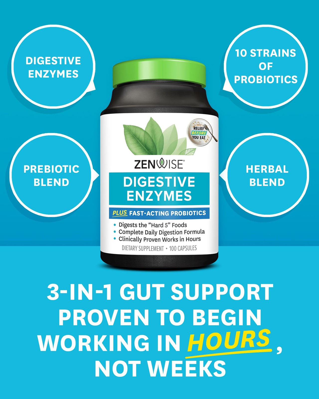 Digestive Enzymes and Bromelain for Gut Health with Probiotics 100 CT