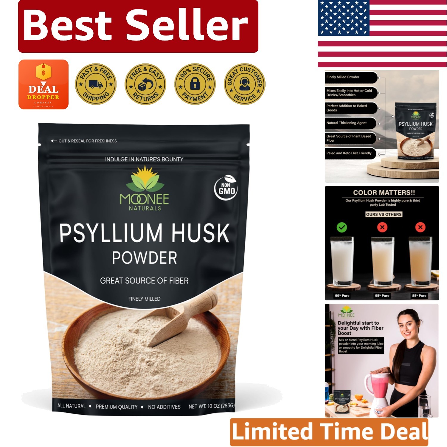 Pure Psyllium Husk Powder 10 OZ – Gluten Free & Keto Friendly Fiber Solution