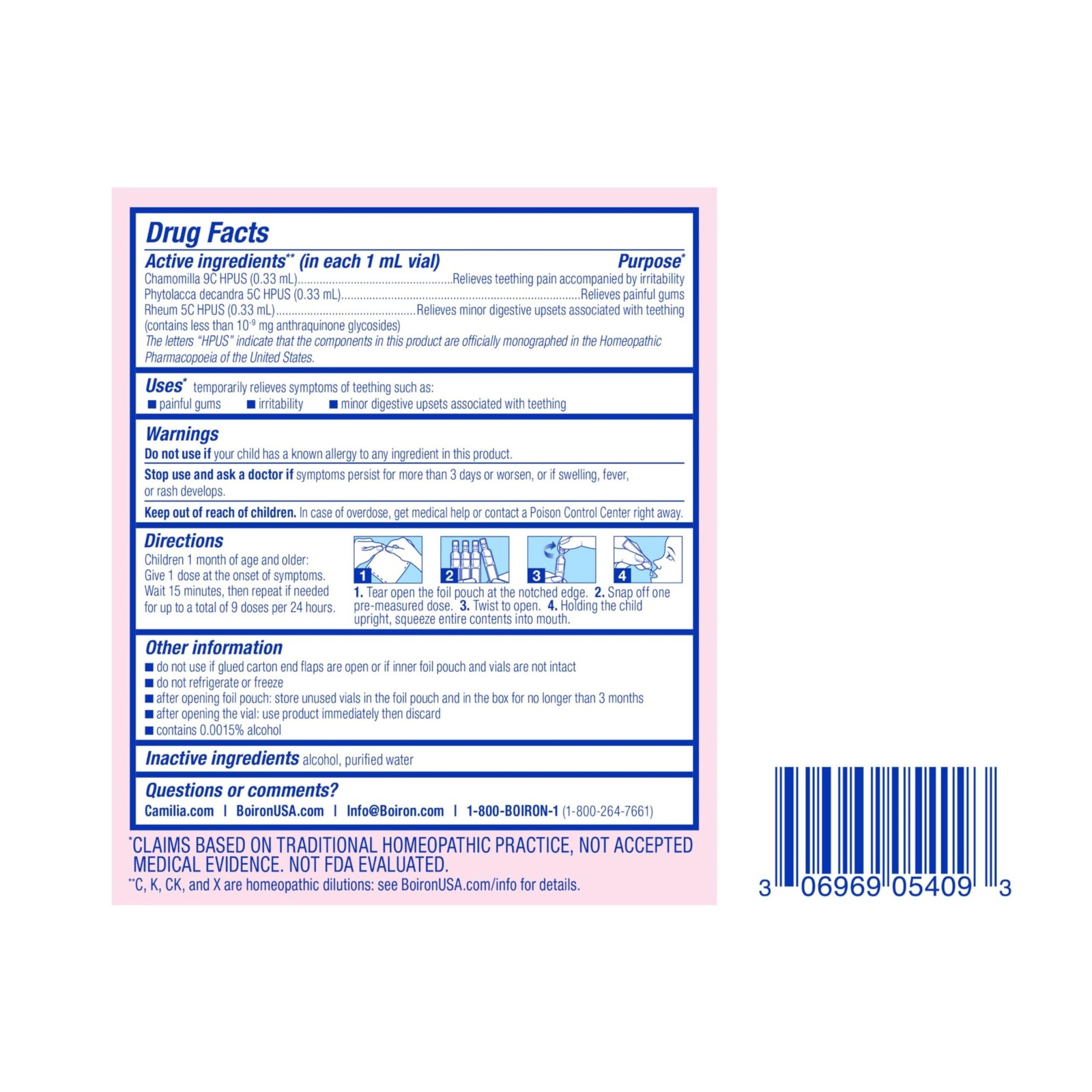 Boiron Camilia Teething Drops for Daytime and 30 Count (Pack of 1), Natural