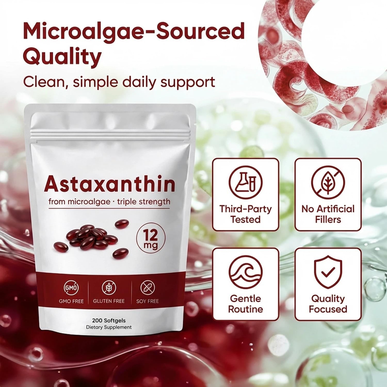 Rovina Astaxanthin, Baleno Astaxanthin 12Mg Antioxidant Supplement for Daily Wel