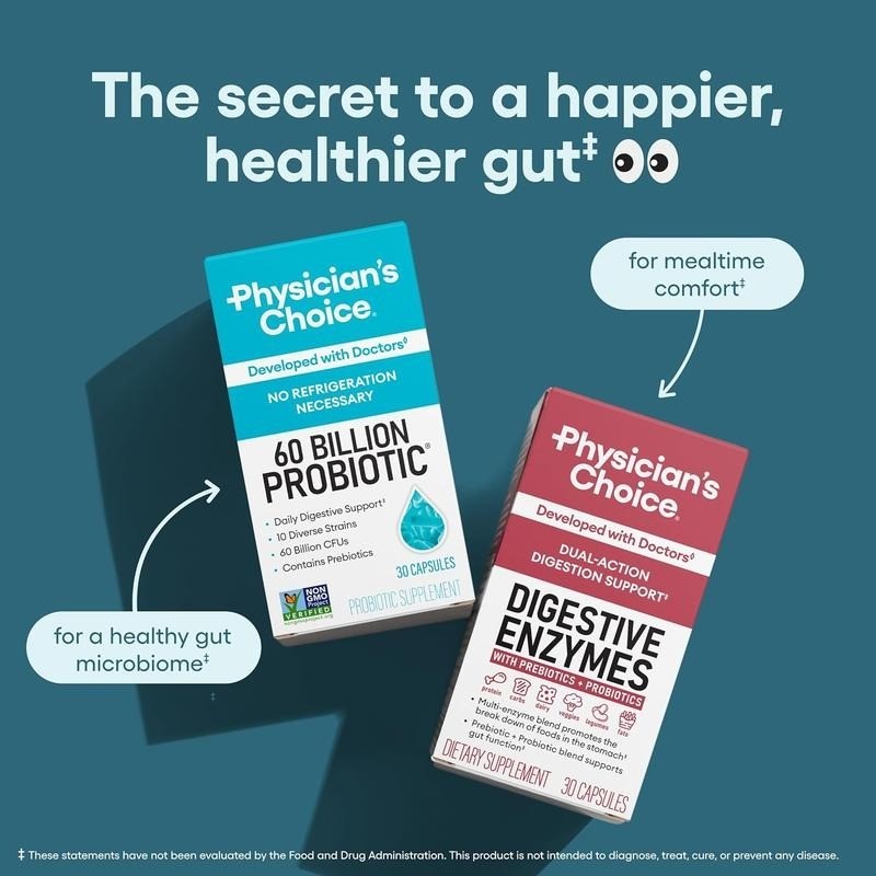 60 Billion CFU Probiotics with Prebiotics Gut Health Immune Support Digestive Su