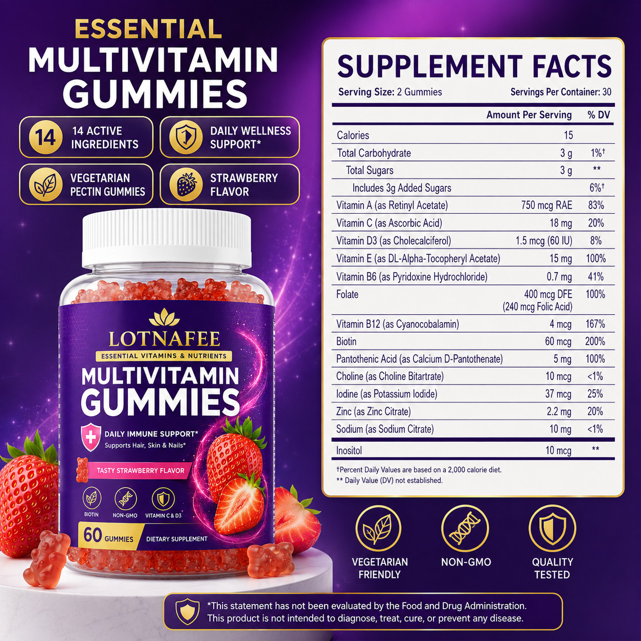 Lotnafee High-Potency Adult Multivitamin – Natural Whole-Food Source, Daily Gumm