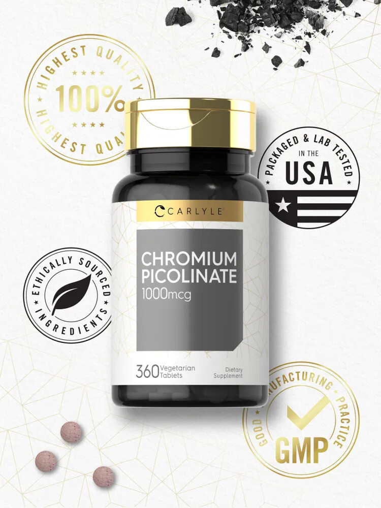 Ultra Chromium Picolinate 1000mcg | 360 Vegetarian Tablets | by Carlyle