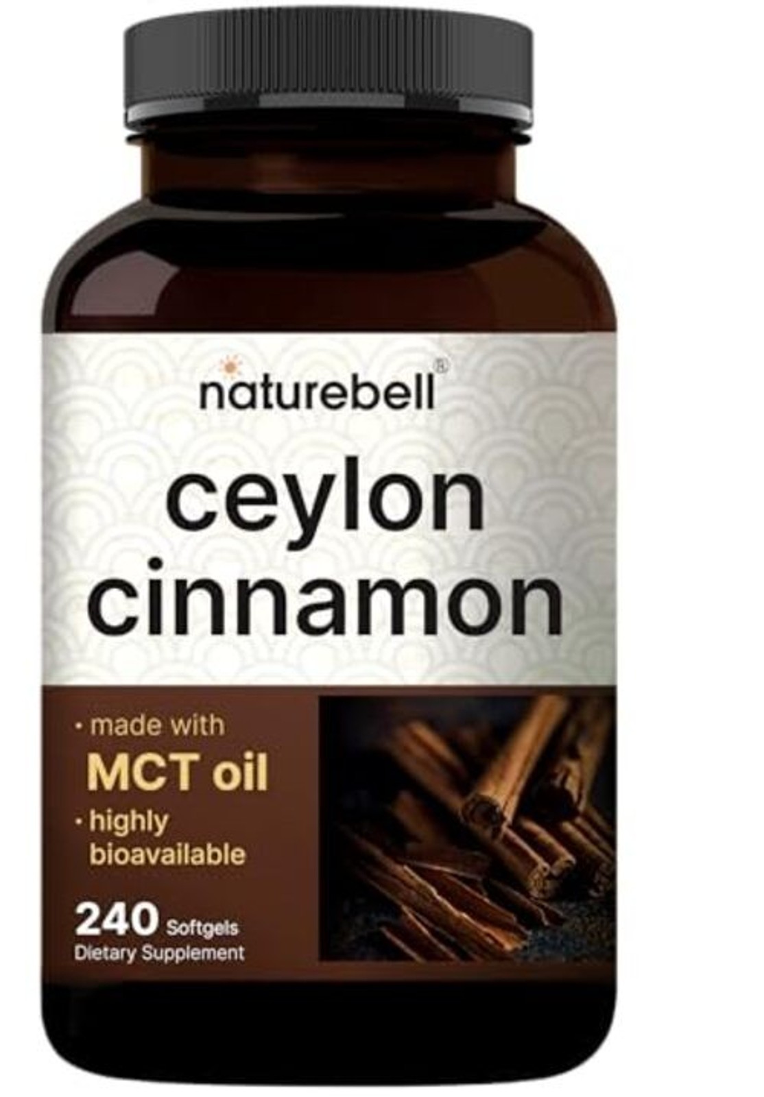 Ceylon Cinnamon, 240 Softgels – Cinnamon Supplement Made with MCT Oil –