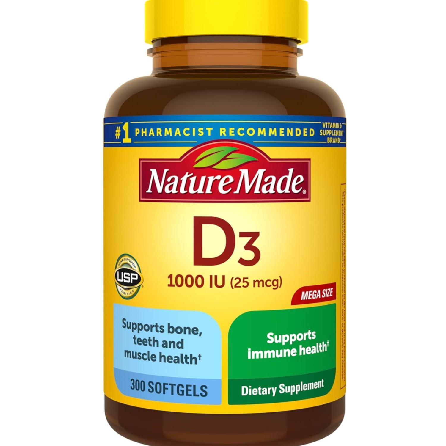 Nature Made Vitamin D3 1000 Iu Softgels 300 Count Bone Immune Muscle Support