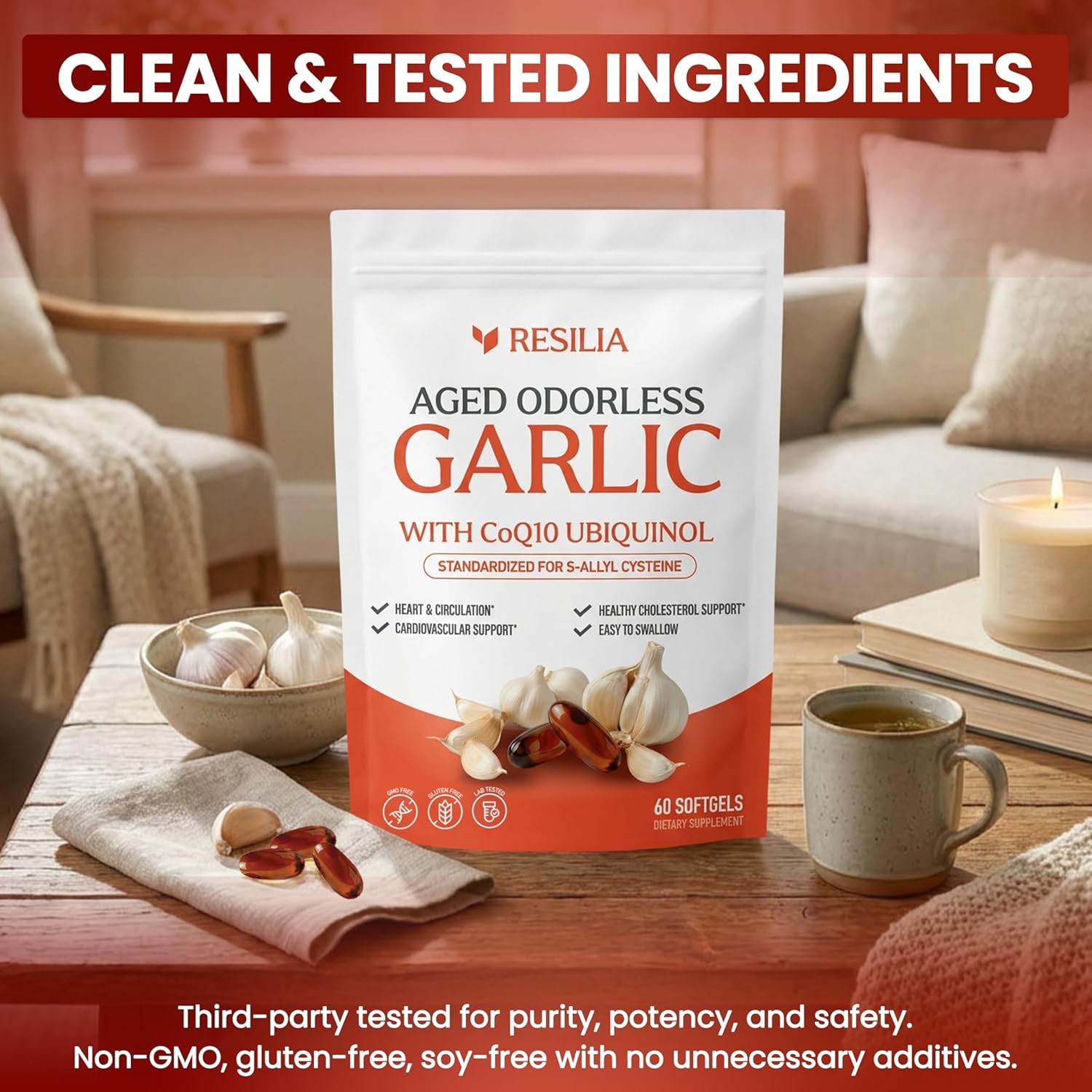 Aged Garlic Extract 1200mg Softgels with CoQ10 Ubiquinol and Vitamin Supplements
