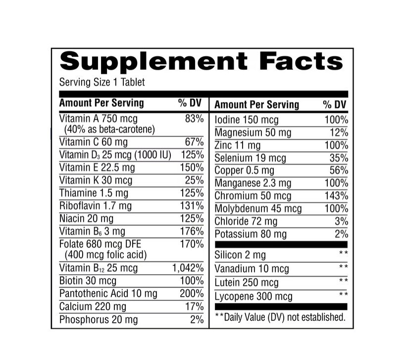 4 PACK Complete Multivitamin/Multimineral Supplement Tablets, Adults 50+, 125 Ct