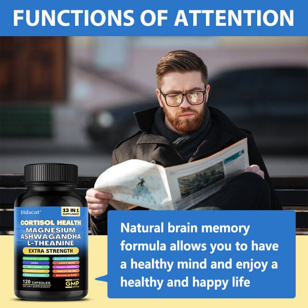 Cortisol Supplement Magnesium Blend 200mg L Theanine 150mg 120 Pills Non GMO