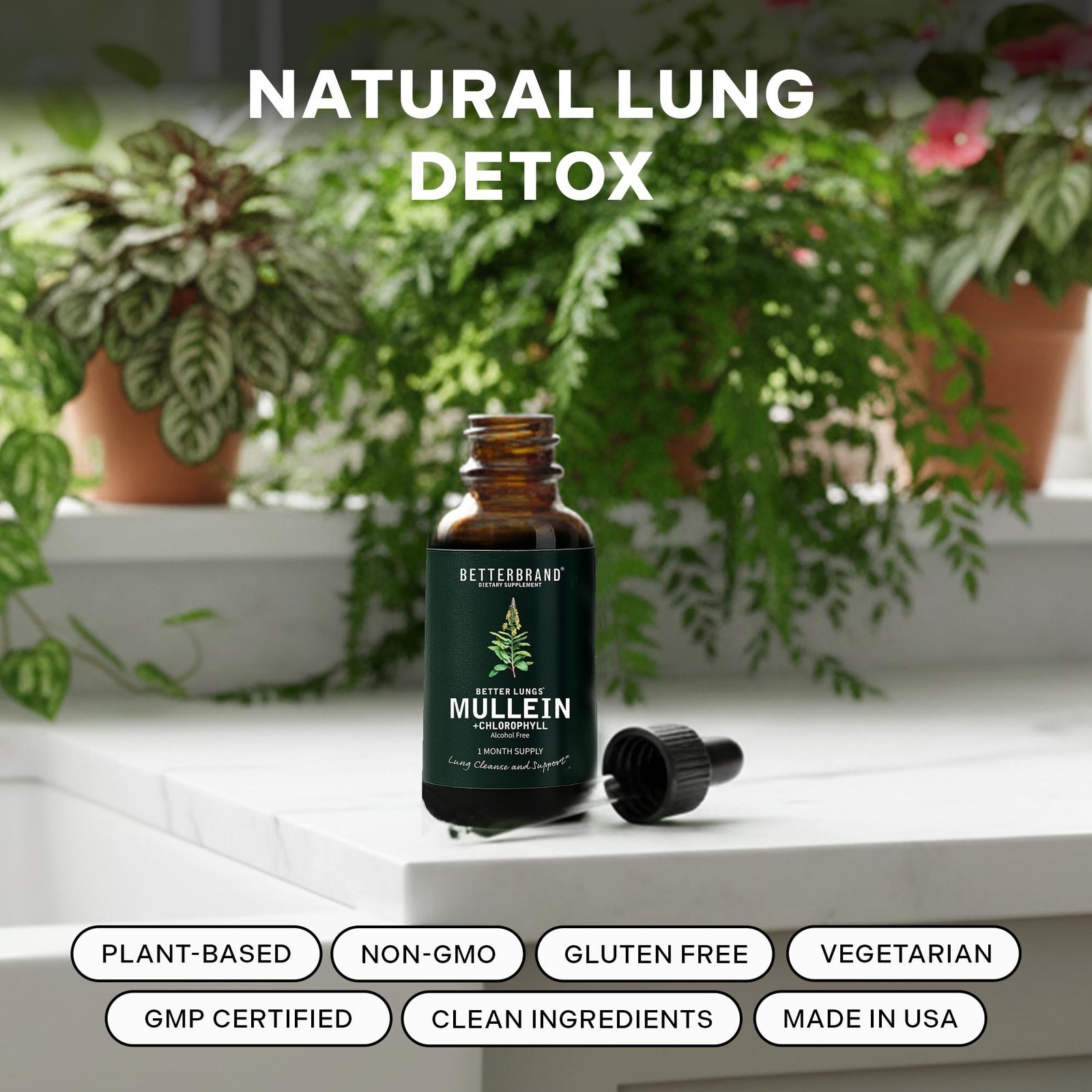 Mullein Leaf Tincture with Chlorophyll 60ml Betterbrand Drops Lung Detox Helps