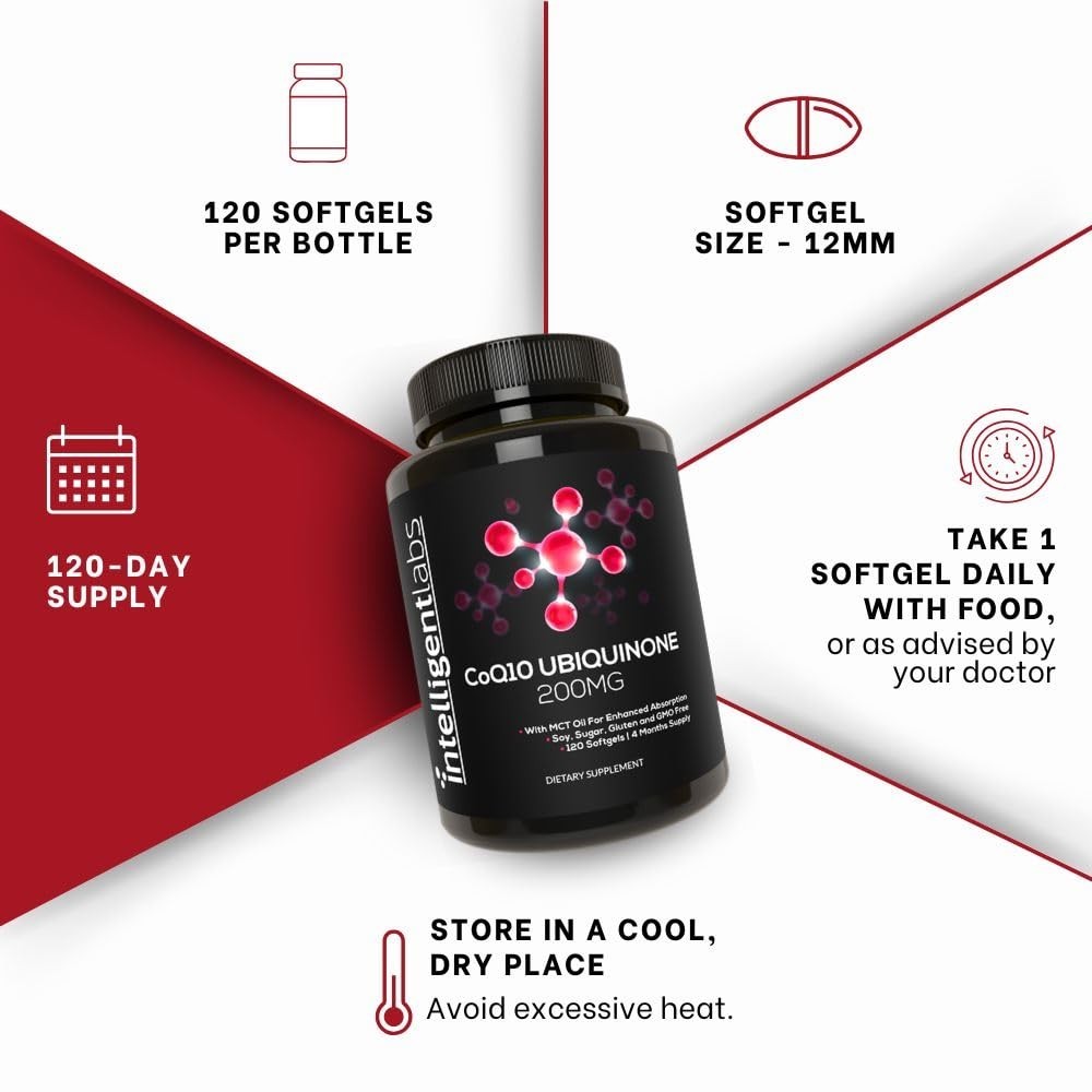 200mg CoQ10 Ubiquinone Softgels with MCT Oil for Heart Health & Energy Boost