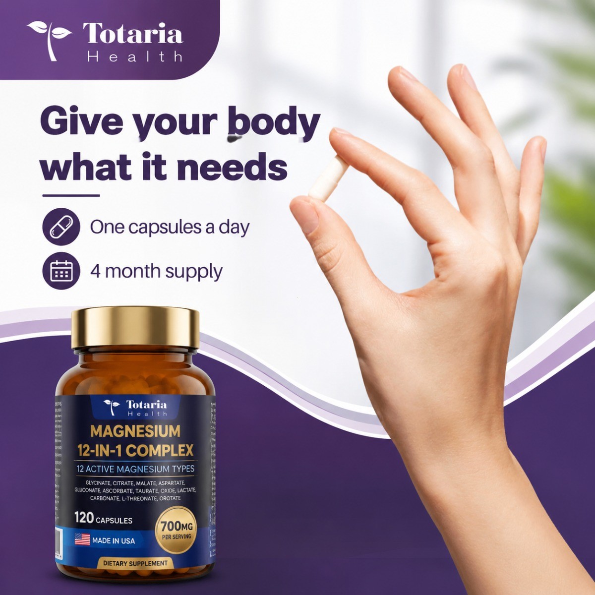 12-in-1 Magnesium Complex 700mg, High Absorption Forms for Daily Support
