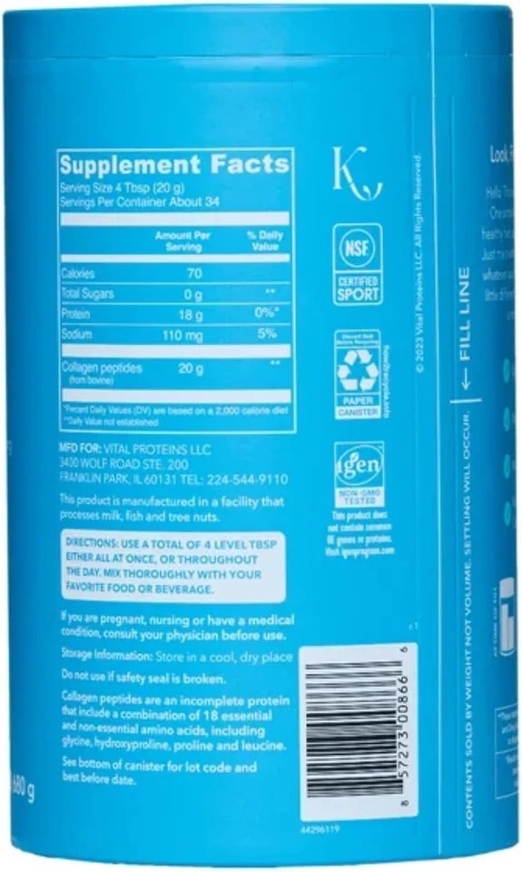 Vital Proteins Collagen Peptides Powder Unflavored 24 oz Expires 2029