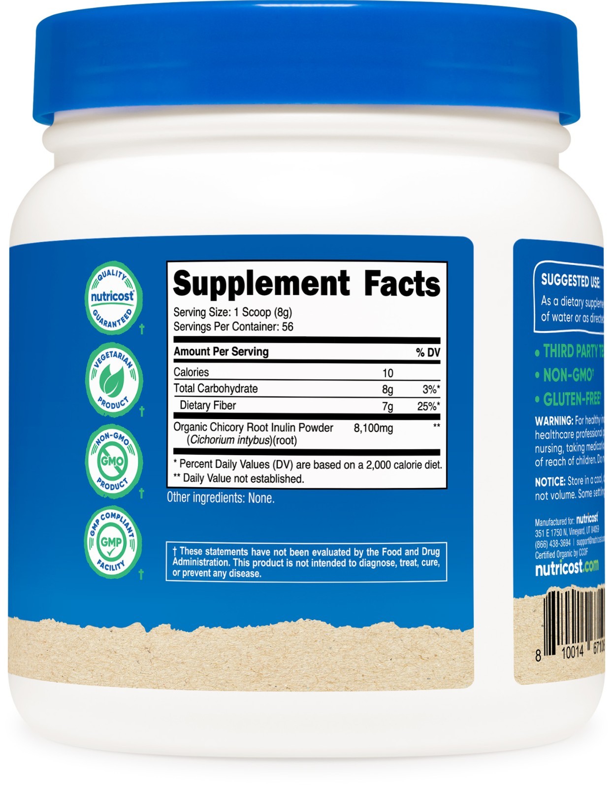 Nutricost Organic Inulin Powder 1LB (454 Grams) 7.5 Grams of Fiber Per Serving