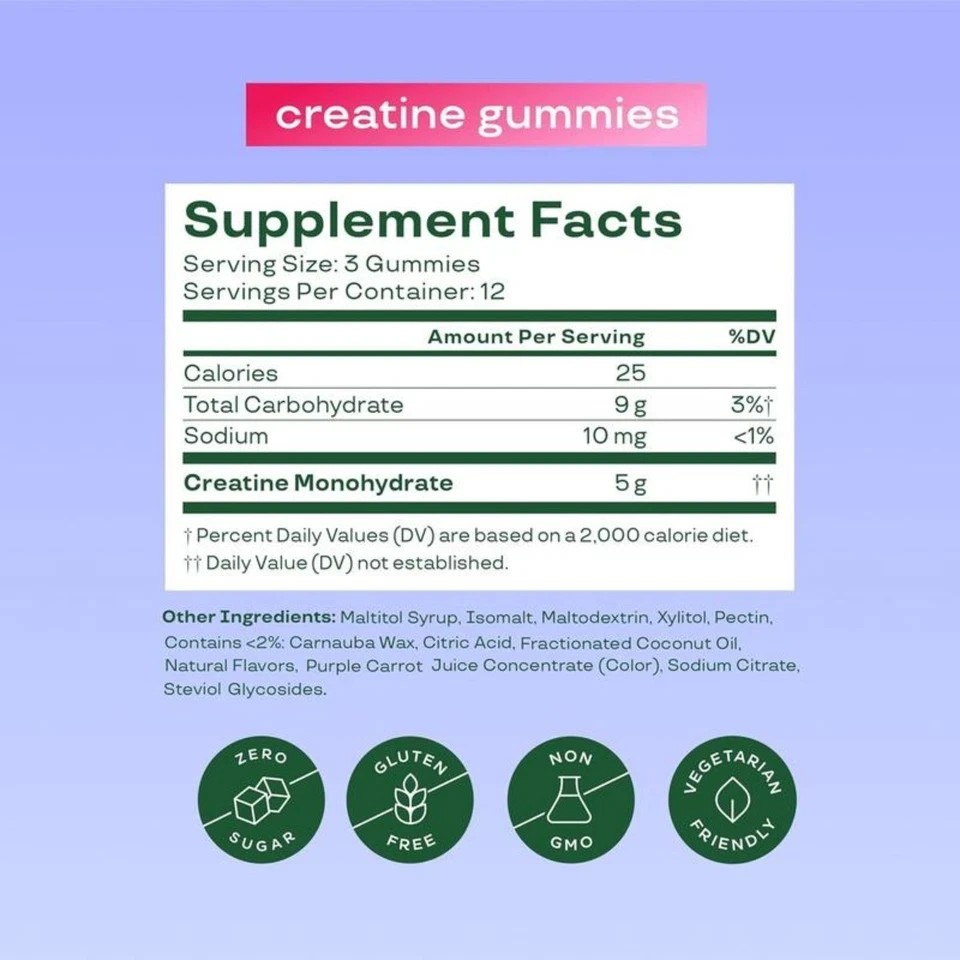 Bloom Sugar Free Creatine Gummies 10g Monohydrate for Strength,Berry,72 Gummies