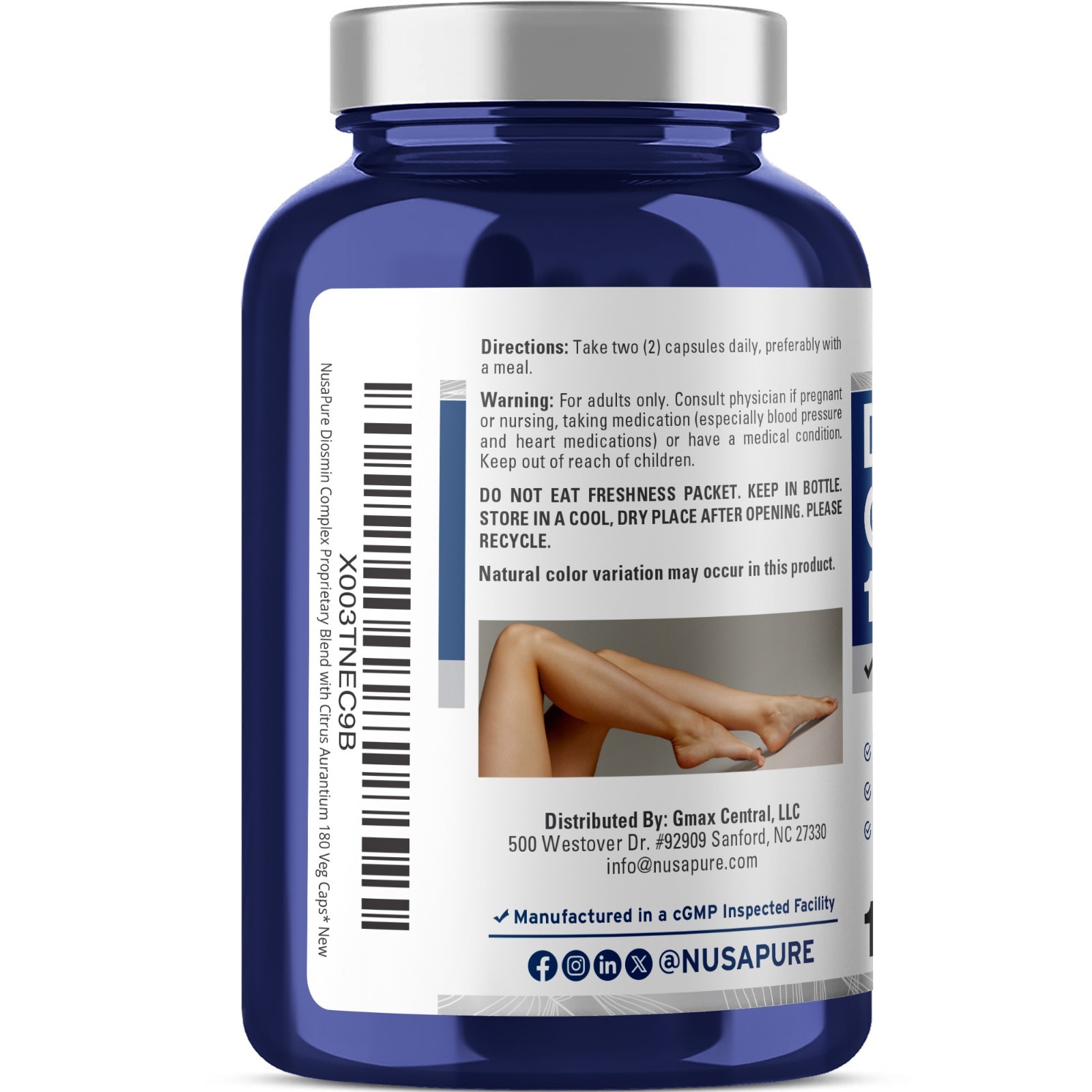 NusaPure Diosmin Complex 1,000mg per Serving 180 Veggie Caps (Non-GMO)