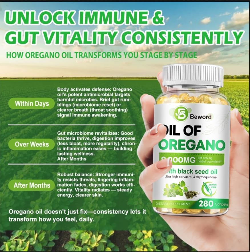 Oil of Oregano & Black Seed Oil, 280 Softgels, 9000mg | Immune Support, High Car