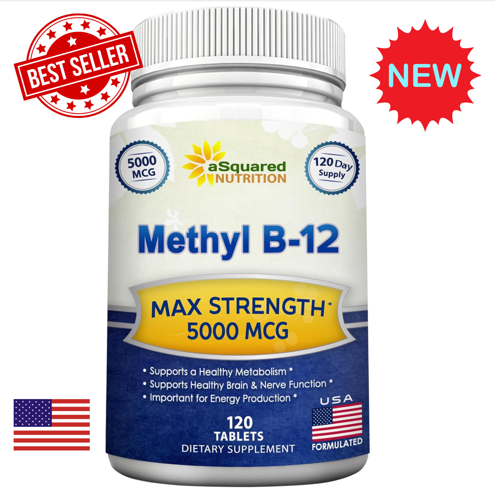 Vitamina B12 5000 MCG | Aumenta la energía, apoya la función cerebral y cardíaca