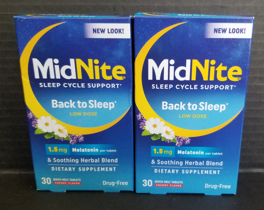 60 MidNite Back to Sleep Cherry Tablets, 1.5 mg Melatonin & Herbal Blend, *READ*