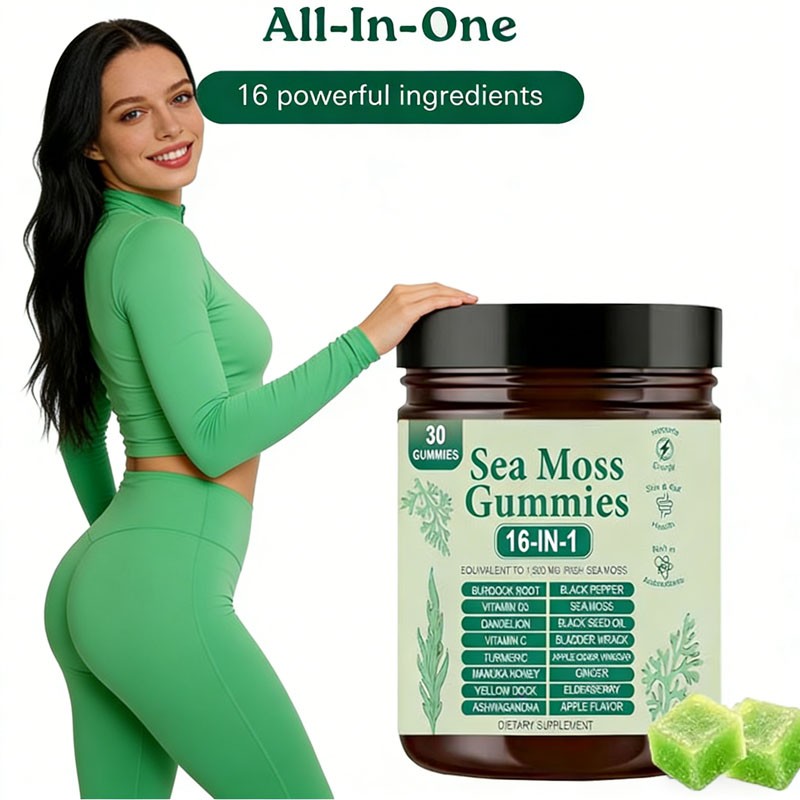 Quality – High 16 in 1 Organic Sea Moss Gummy | Irishmoss Extract 6000Mg | Green