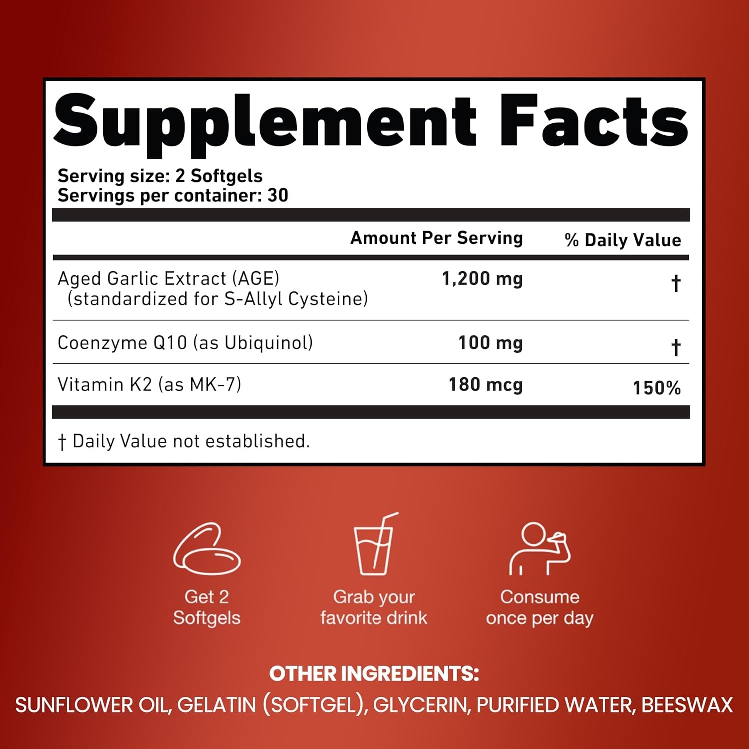 Aged Garlic Extract 1200mg Softgels with CoQ10 Ubiquinol and Vitamin Supplements