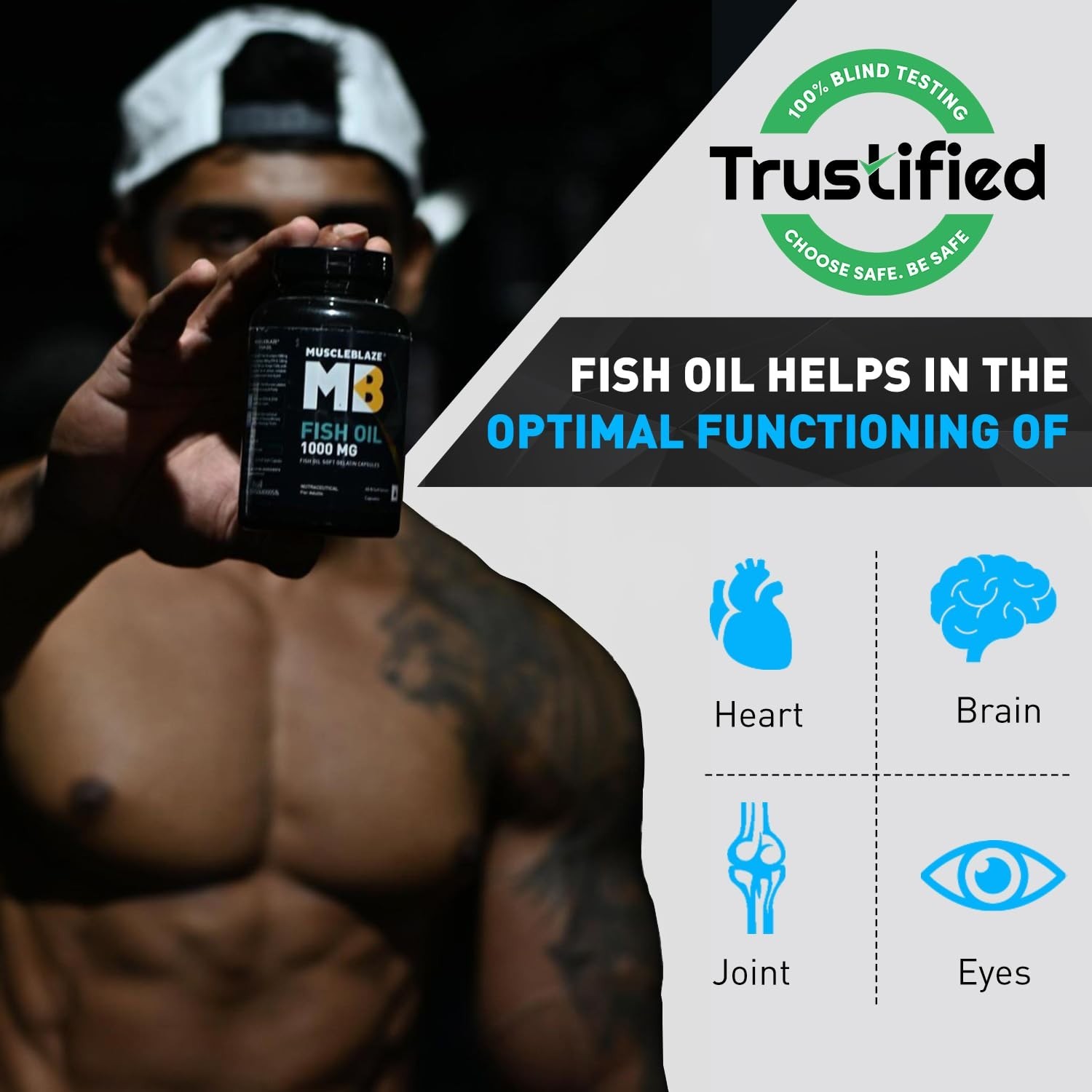 MuscleBlaze Omega 3 Fish Oil, 90 Capsules 1000mg Omega 3 ,180mg EPA & 120mg DHA
