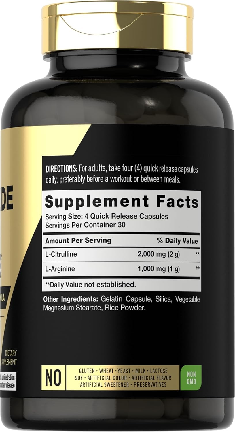 Nitric Oxide Supplement 3000mg 120 Caps Pre-Workout with L-Arginine L-Citrulline