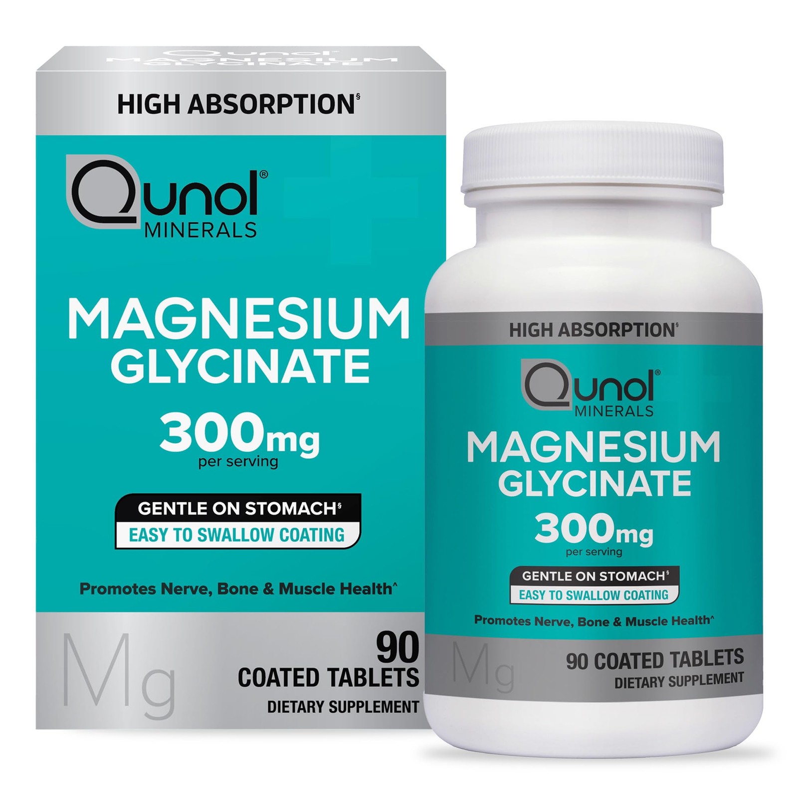 Qunol Magnesium Glycinate 300mg 90ct Chelated Tablets Nerve Bone Muscle Health