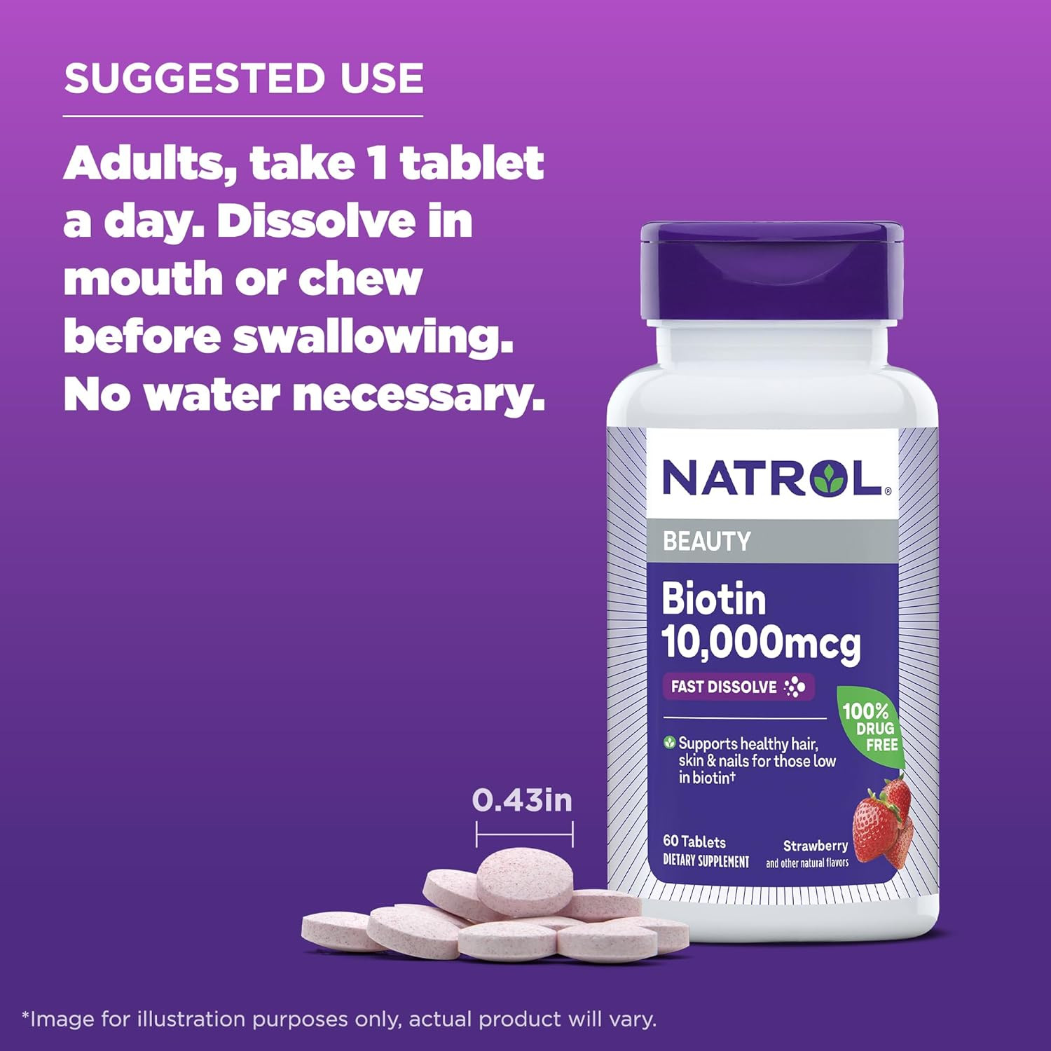 Natrol Biotin 10,000 Mcg. Fast Dissolve Tablets, 250 Count