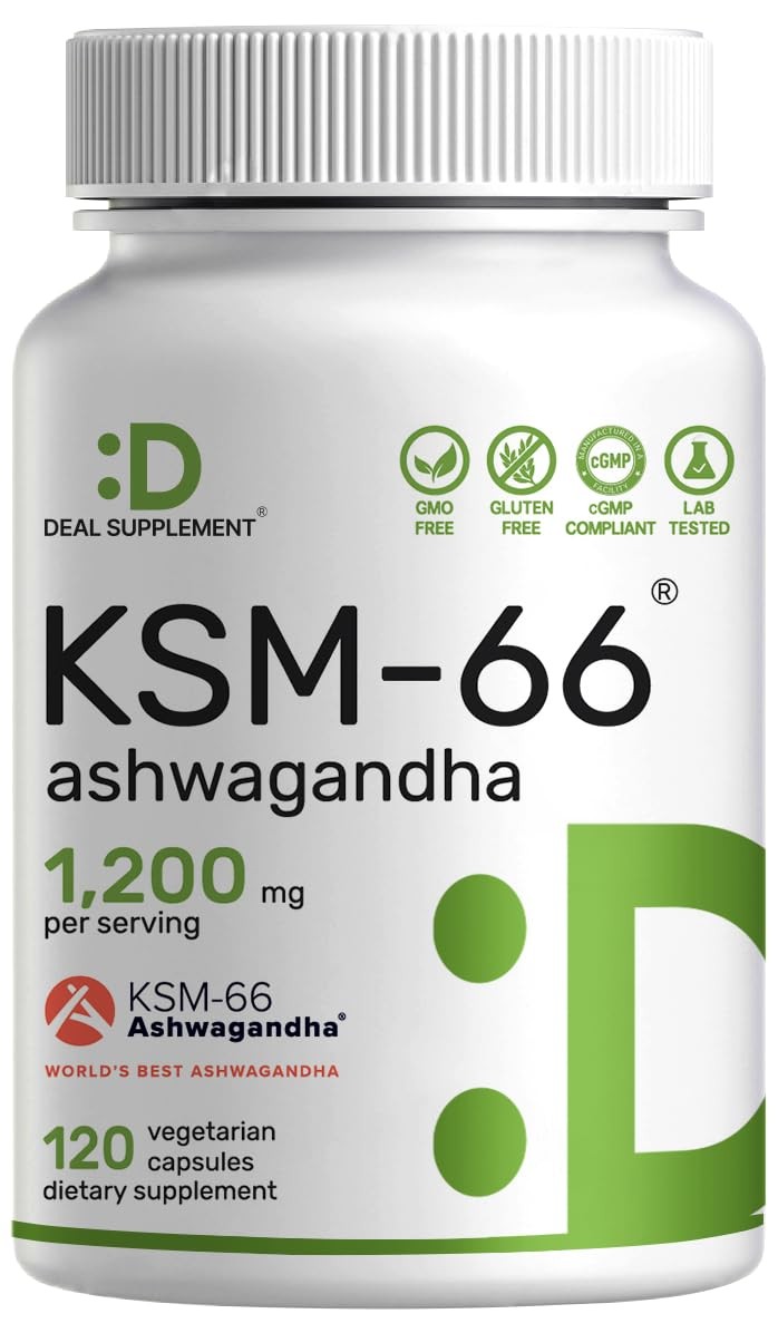KSM 66 Ashwagandha 1,200mg with Black Pepper, 120 120 Count (Pack of 1)