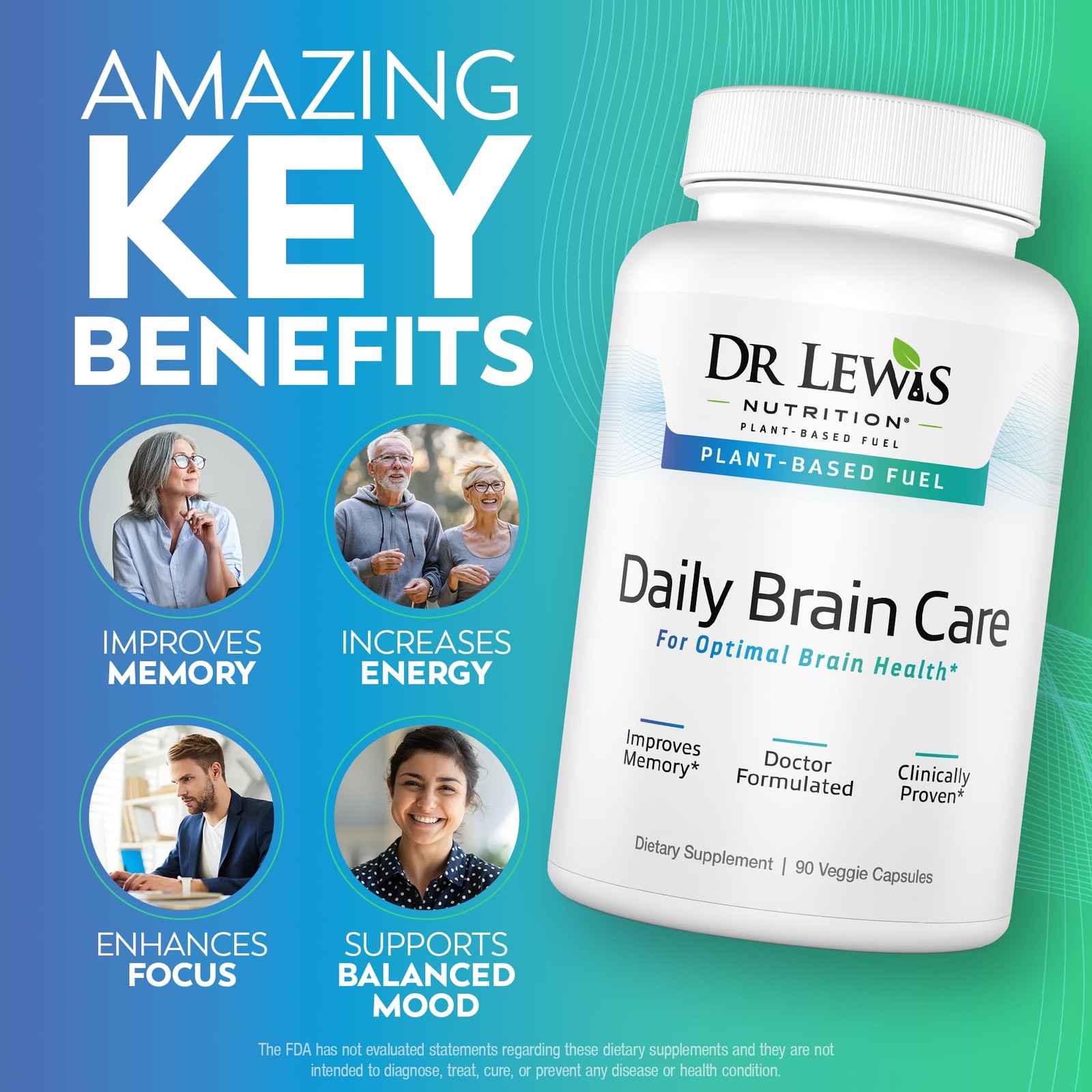 Dr Lewis Daily Brain Care Capsules Brain Supplements for Memory and Focus wi…