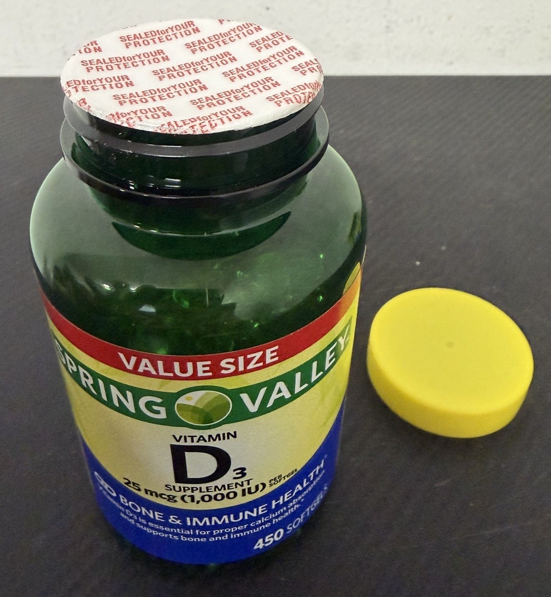 Spring Valley Vitamin D3 1000 IU Softgels, 450 Count – Expires: 07/2026 Sealed!