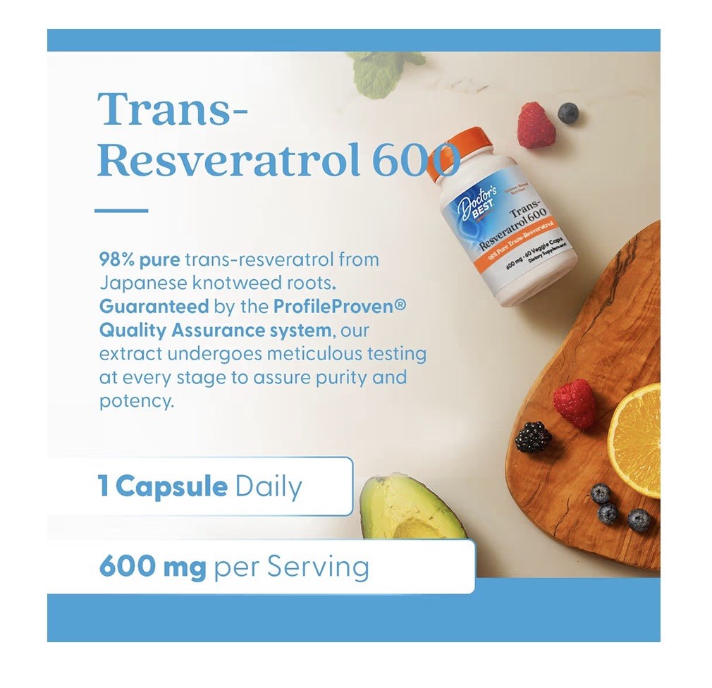 Doctor’s Best Trans-Resveratrol 600 600mg 60ct Veggie Caps Exp: 1/2028