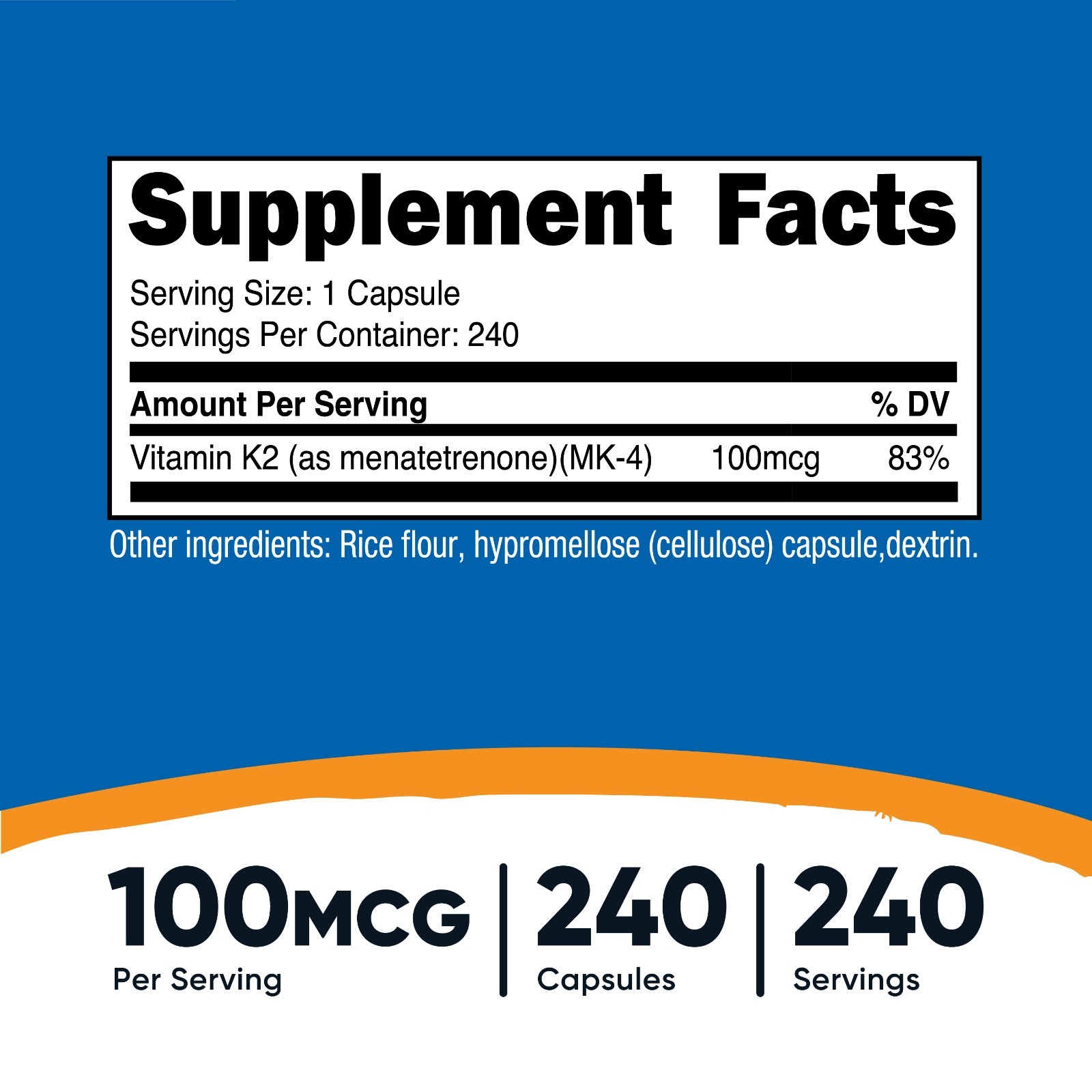 Nutricost Vitamin K2 (MK4) 100mcg, 240 Capsules – Gluten Free and Non-GMO