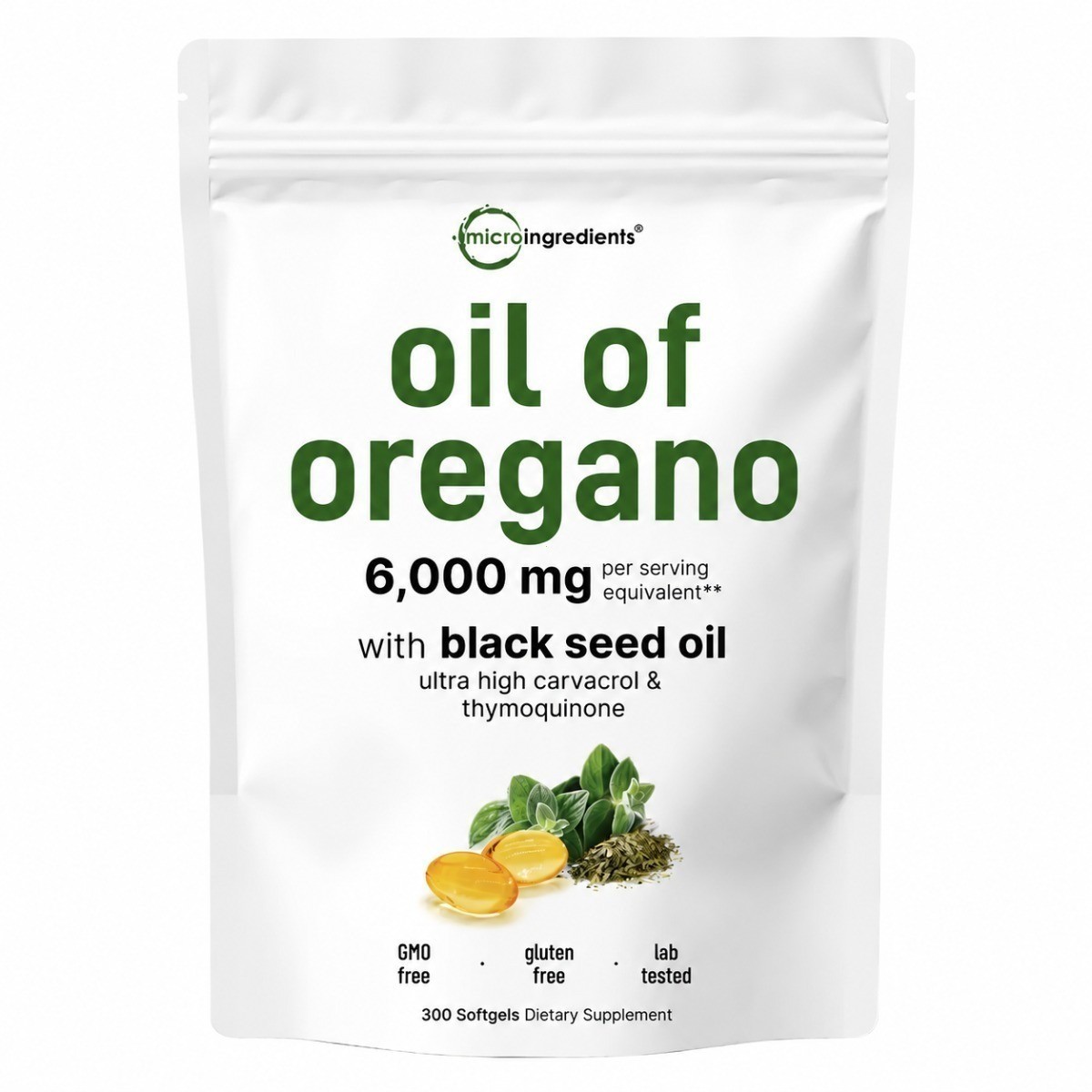 Micro Ingredients Oil of Oregano with Black Seed Oil 6000mg Immune Support 300ct