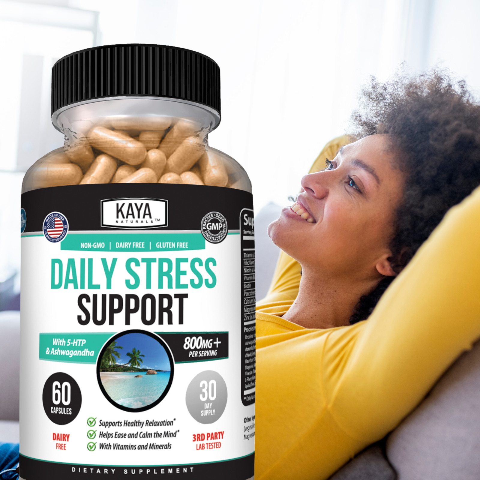 (2 Pack) Natural Anti Anxiety & Stress Relief 60 Ct, Combat Stress, Non-Drowsy