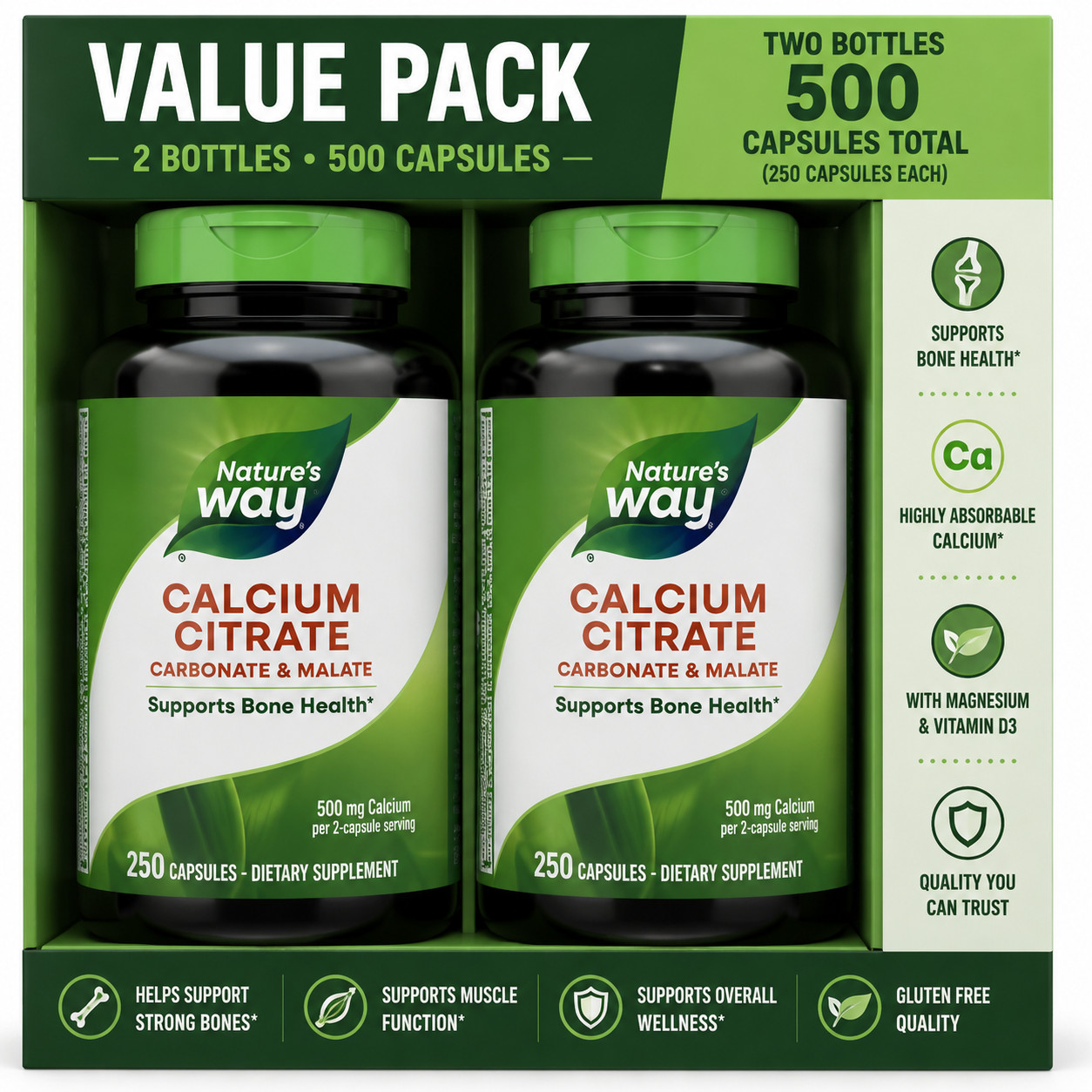 Nature’s Way Calcium Citrate 250 Capsules Pack of 2