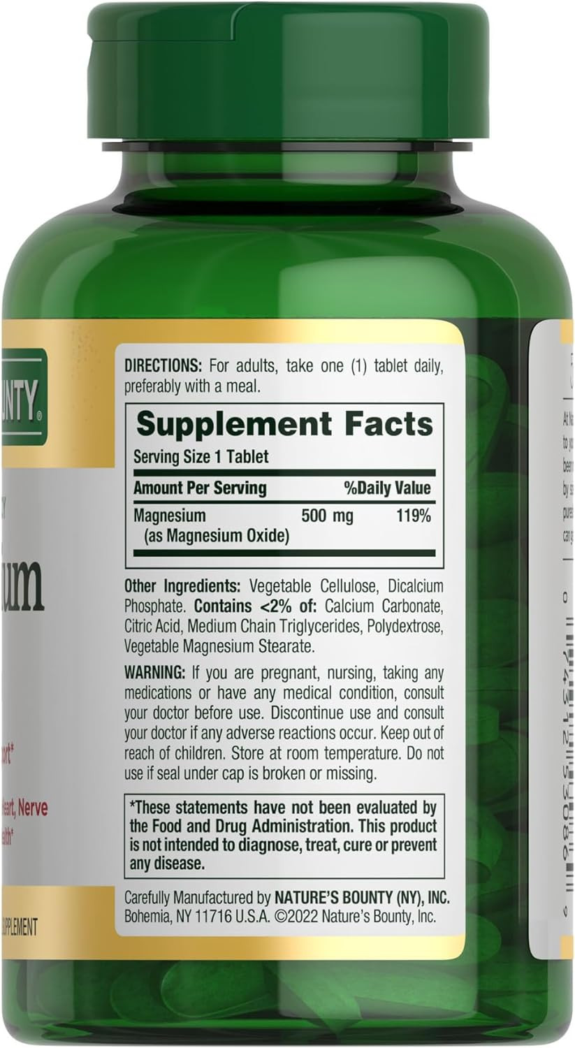 Magnesium Supplements – Magnesium 500 Mg Tablets for Bone & Muscle Health, 200 C