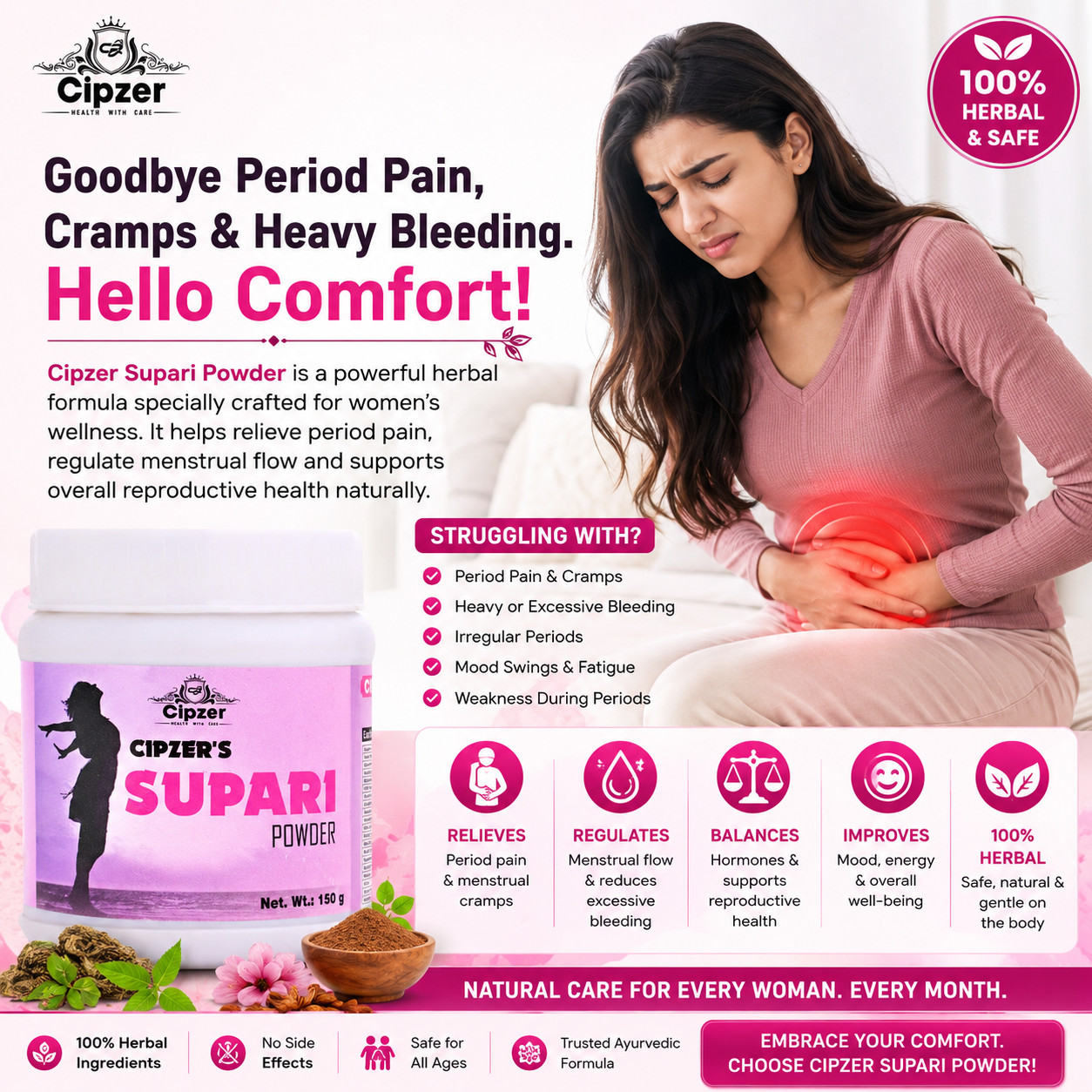 Cipzer Supari Powder 150 gm | Relief From Period Pain, Back Pain & Discomfort