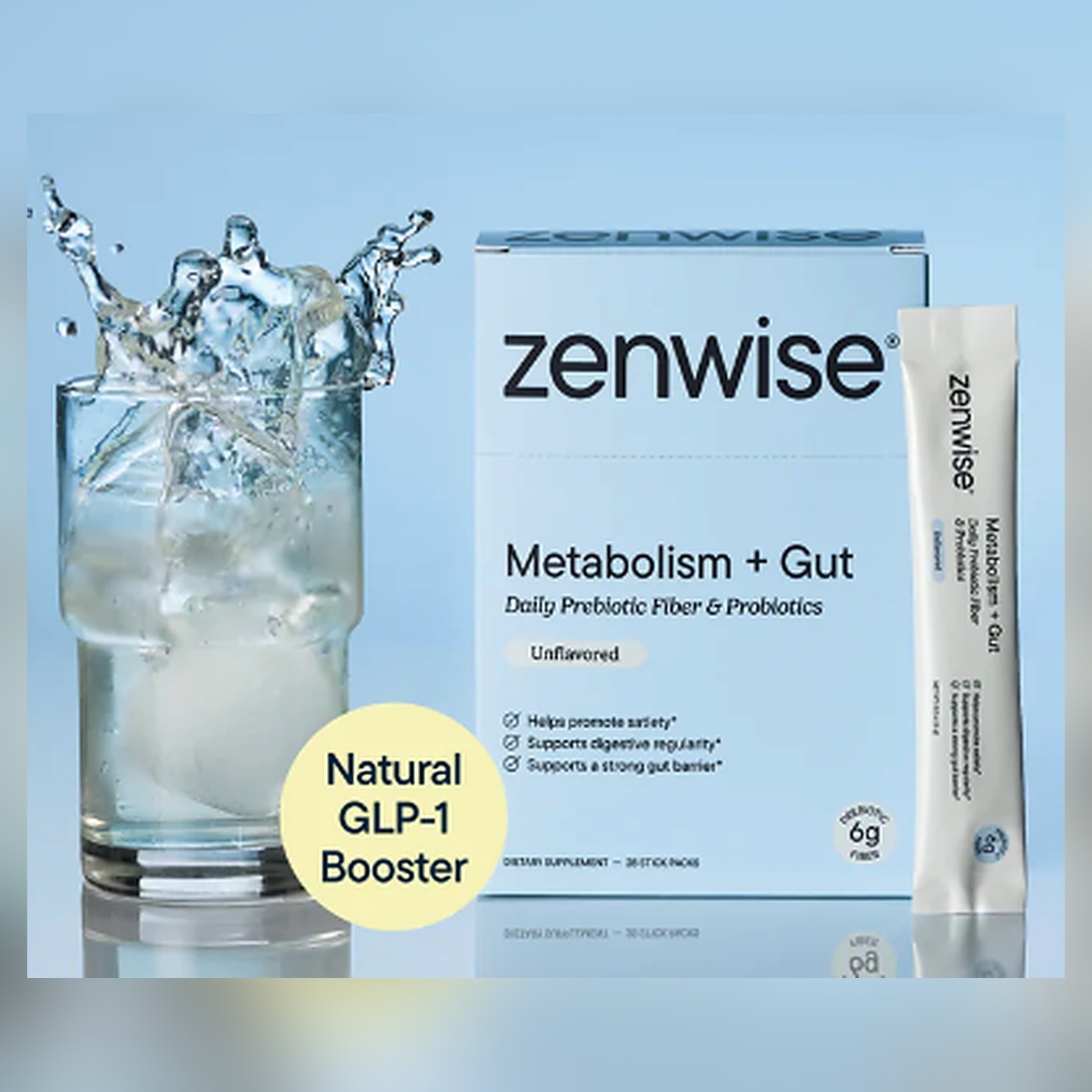 Zenwise Metabolism + Gut Prebiotic Fiber & Probiotics Unflavored 28 Sticks – New