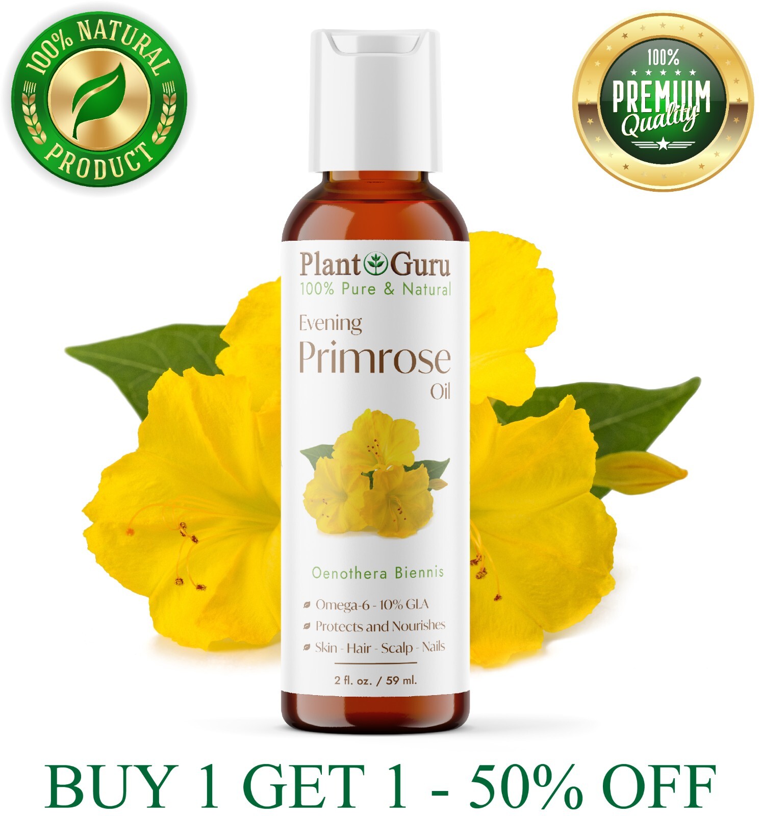 Evening Primrose Oil 2 oz. Cold Pressed Refined Carrier 100% Pure Natural
