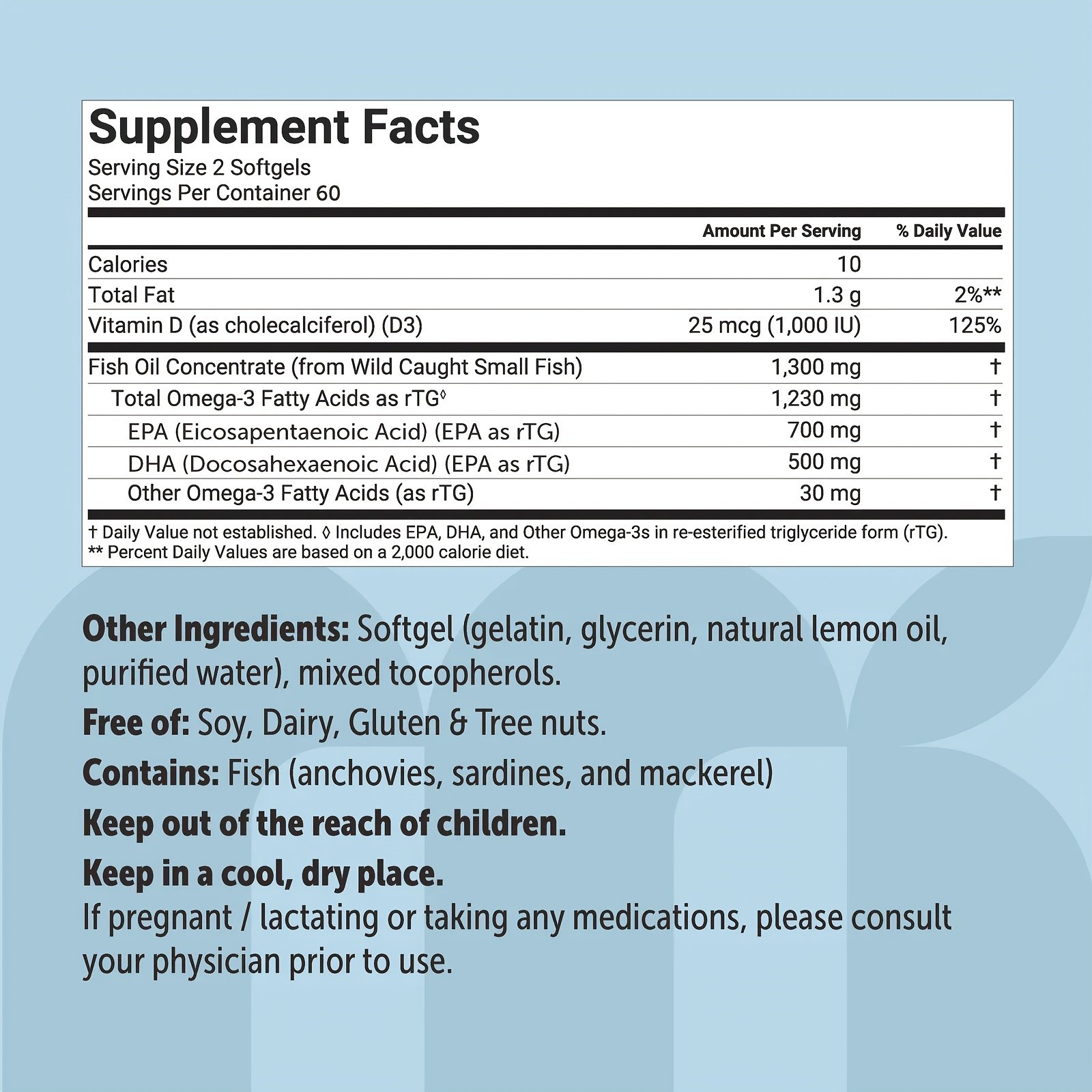 Omega-3 Fish Oil Supplement with High EPA DHA & Vitamin D3, Triple Strength rTG