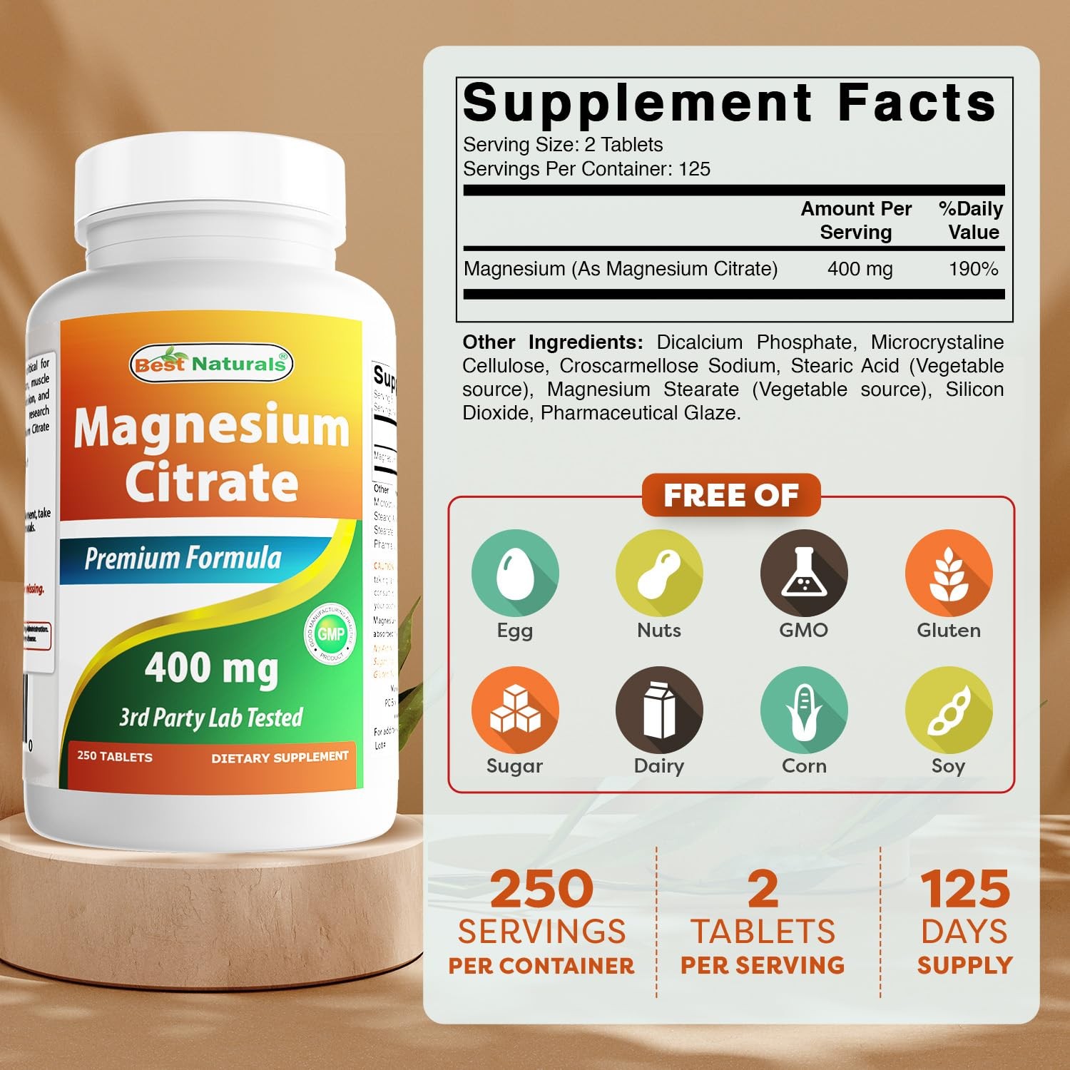 Best Naturals Magnesium Citrate (Citrato de 250 Count (Pack of 1), No Color