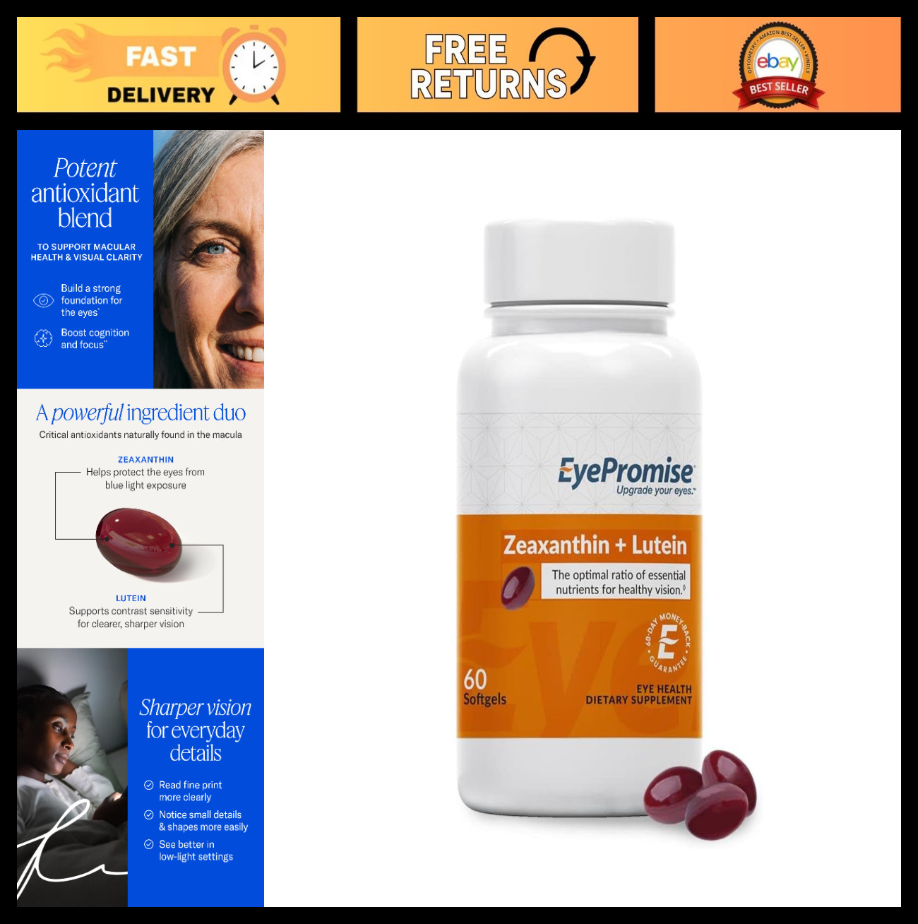 Lutein & Zeaxanthin Eye Health Supplements – 60 Softgels for Vision Support