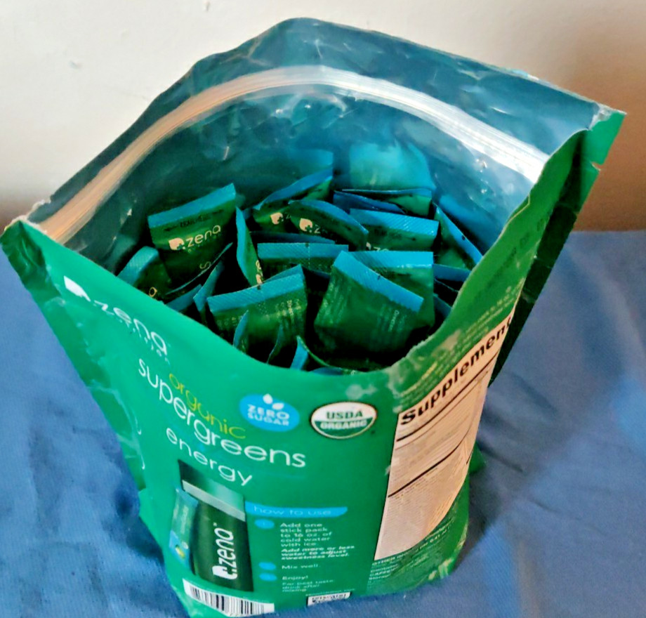 Zena Organic Supergreens Plus Energy Apple 45 Stick Exp: 7/2027 – Open Bag