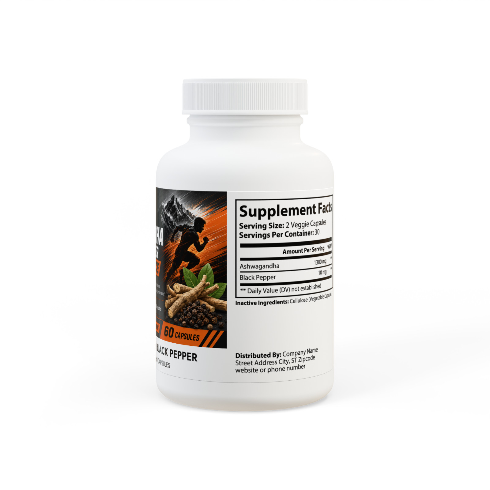 Ashwagandha Black Pepper Performance 60 Capsules Stress Support Vegan Non-GMO