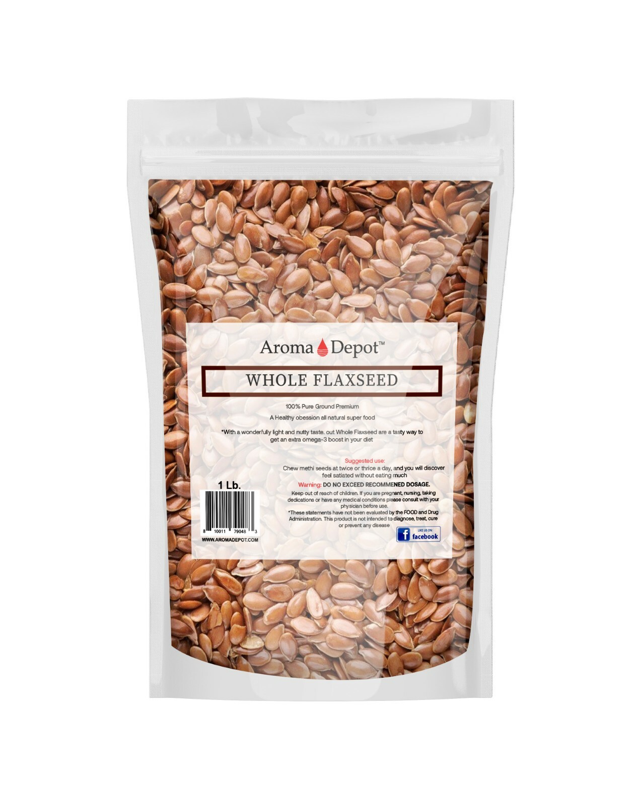 1 lb. Brown Whole Flax Seeds Omega-3 Non-GMO Linaza Raw Flaxseed Kosher 1 Libra
