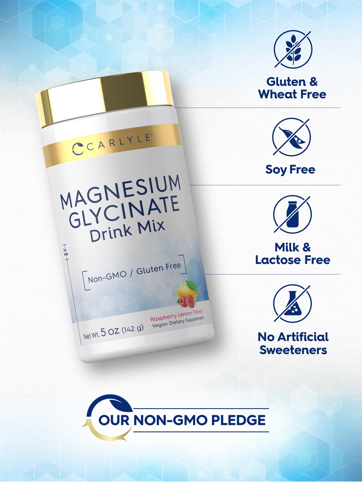 Magnesium Glycinate Drink Mix | 5oz Powder | Raspberry Lemon Flavor | by Carlyle