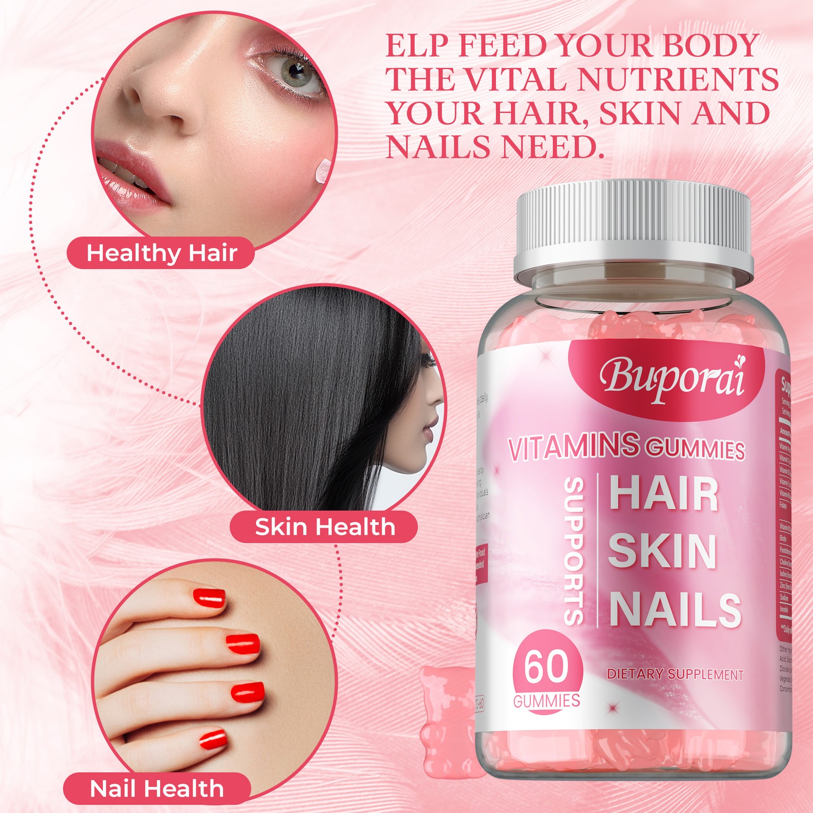 Hair Skin and Nails Gummies – Supports Healthy Hair, Vegetarian Biotin, Vitamins